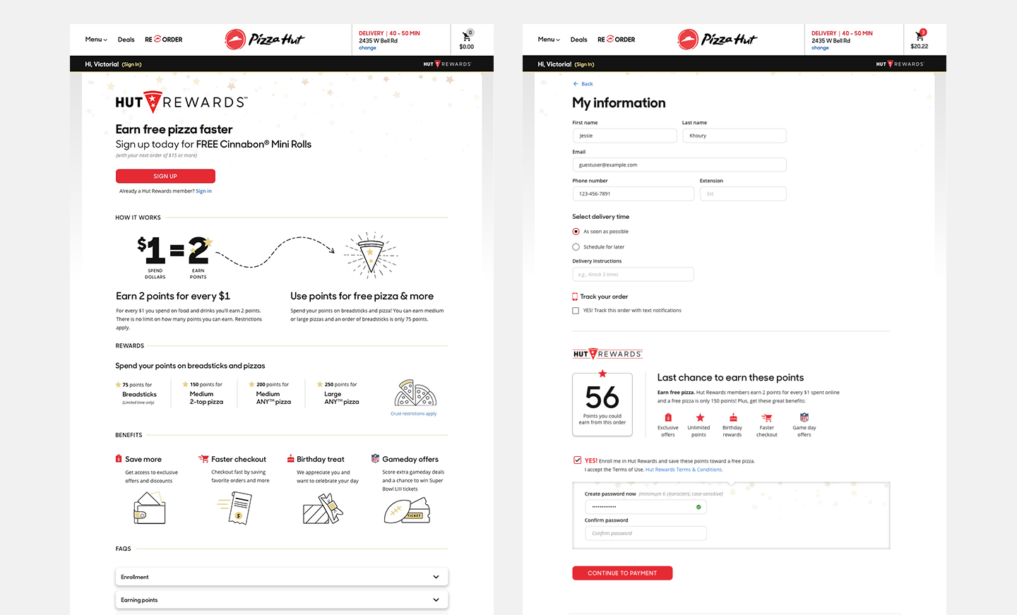 Pizza Hut Loyalty Desktop View